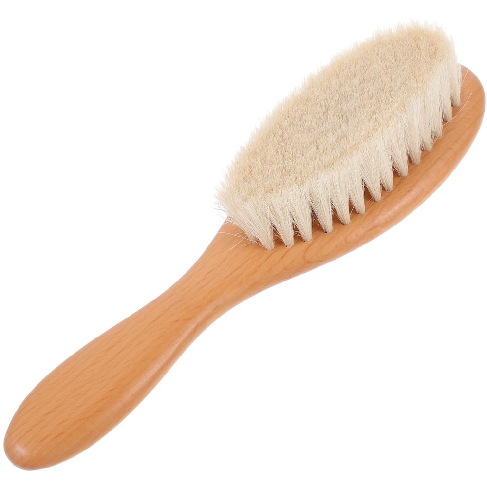 Beaupretty Dense Wool Brush Curved Natural Handle for Men Beard and Face Cleaning for Barber Shops and Home Grooming
