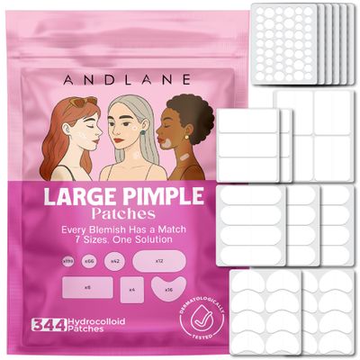 344 Pcs Large Pimple Patches for Face  7 Sizes XL Acne Patches for Full Face, Big Hydrocolloid Bandages for Body, Chin, Forehead, Chest & Back Hydrocolloid Patch (Round, Crescent, Oval & Rectangular)