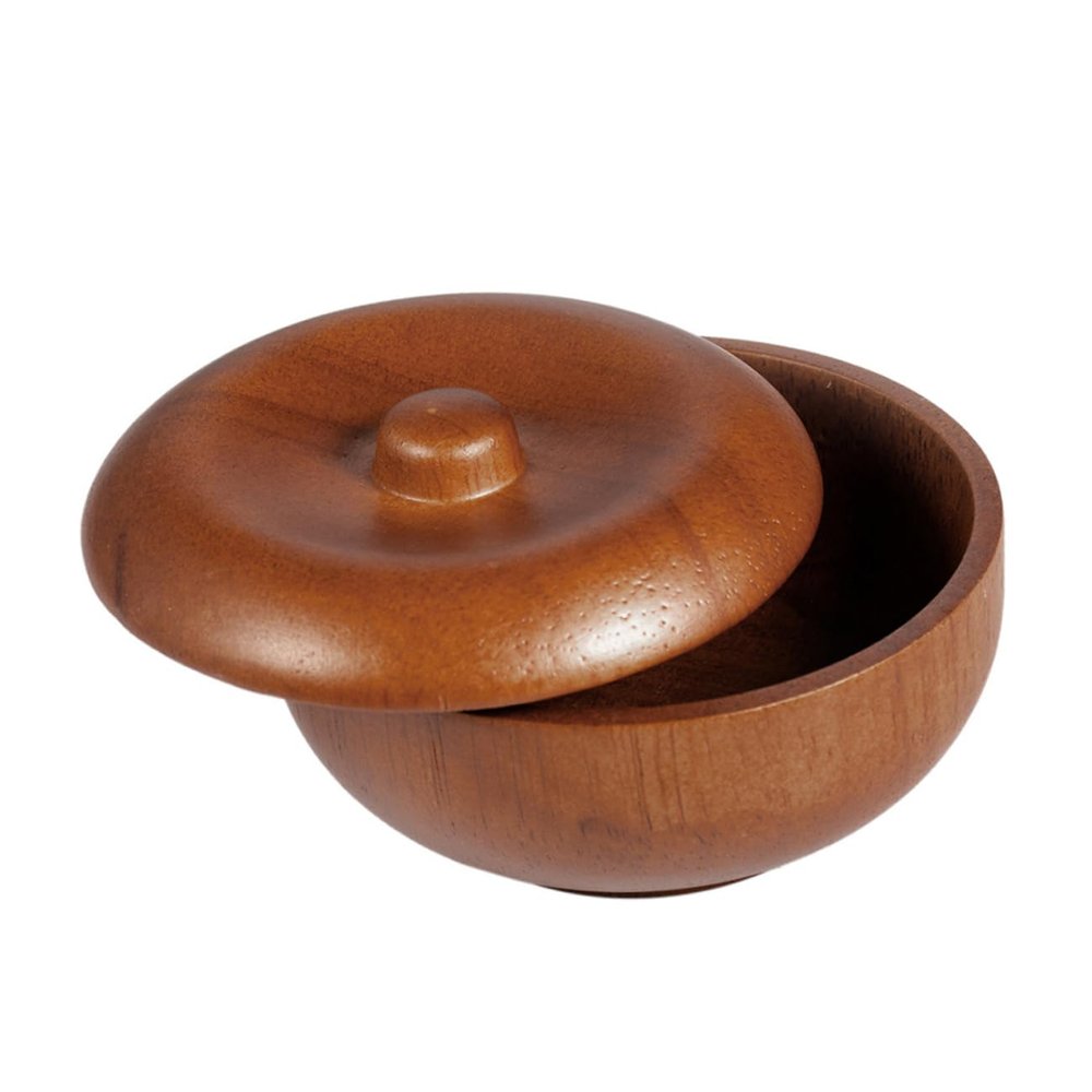 PartyKindom 1pc Wooden Shaving Bowl with Lid Shaving Soap and Cream Dish for Home Barber Shop Salon Present for Male Friends