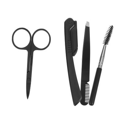 DEARMAMY 1set Eyebrow Grooming Tools Scissors Precision Tweezers and Brush for Shaping and Trimming Eyebrows Kit with Non- Grip