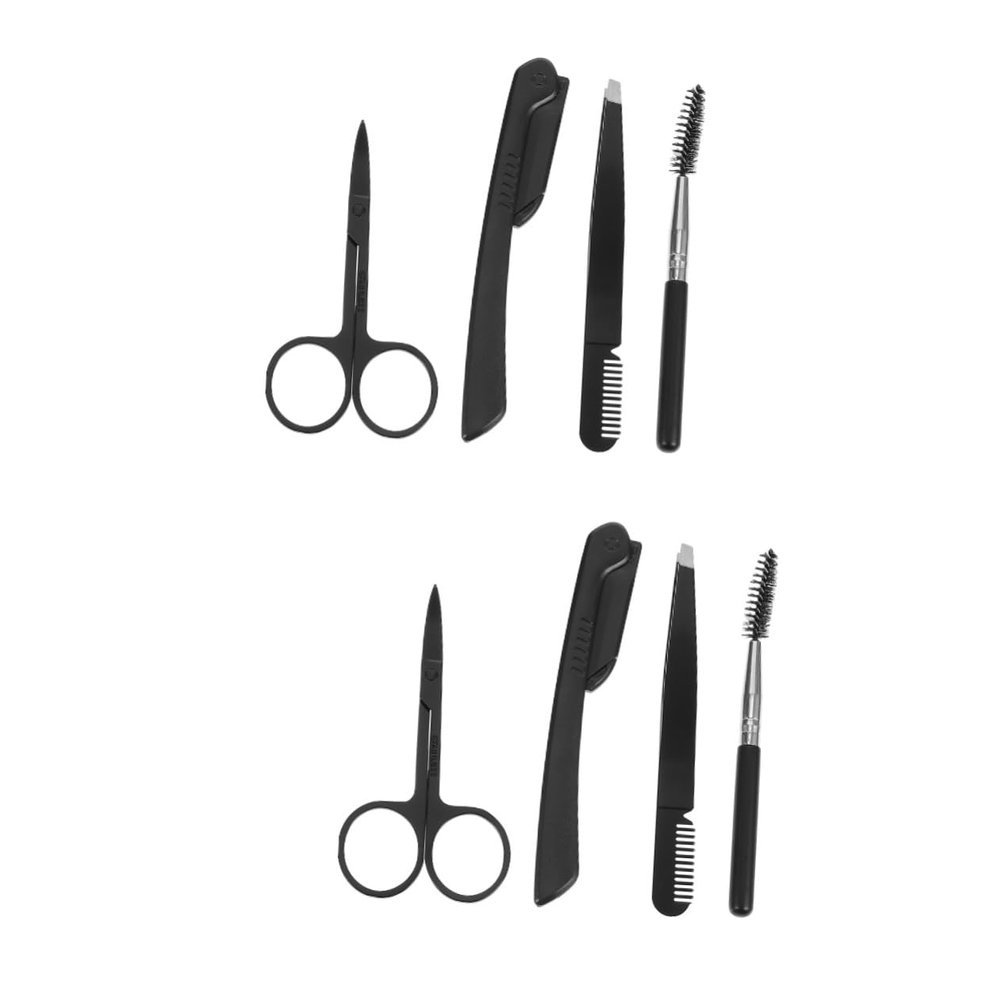 DEARMAMY 2sets Eyebrow Grooming Tools Kit Scissors Tweezers Brush for Precise Eyebrow Shaping and Trimming Compact Ergonomic Design for Effortless Makeup Application