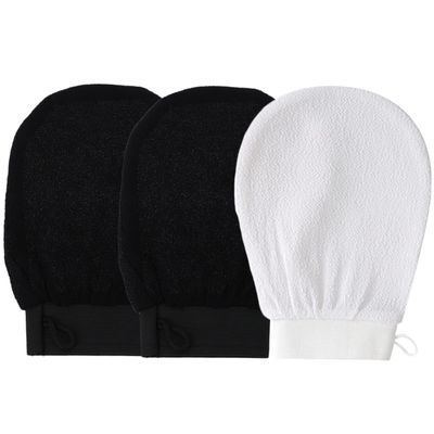 SAFIGLE 3Pcs Exfoliating Bath Mittens for Dead Skin Removal Reusable Skin Scrubbing Gloves Wear-Resistant Shower Mitts for Women for Spa and Home Use