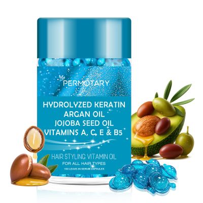 Adofect Hair Oil 100 Capsules, Hair Serum for Frizzy, Damaged, Dry - Hair Treatment Oils with Argan Macadamia & Avocado Oils - Vitamins A, E, & Pro B5 - Hair Vitamins for Women & Men