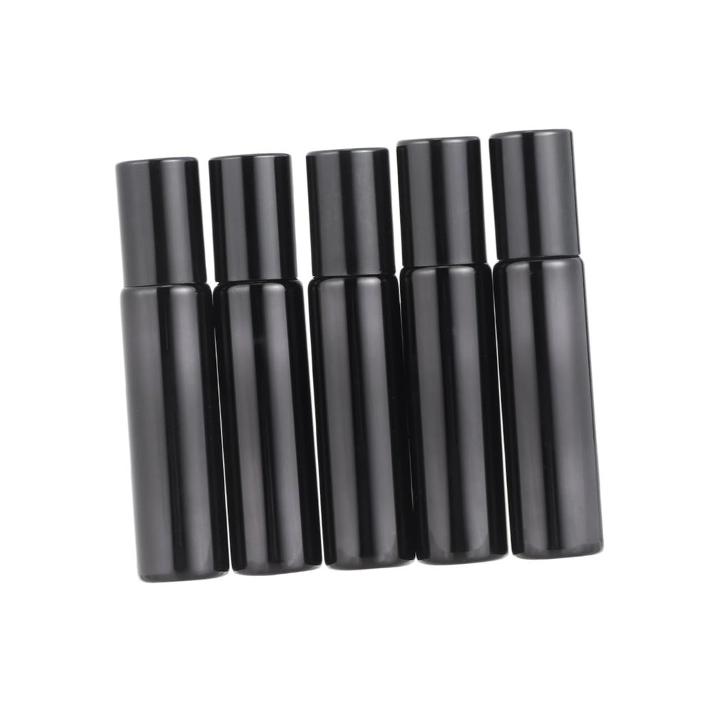 SAFIGLE Black Glass Roller Bottles 10ml 6 Pack with Stainless Steel Rollers