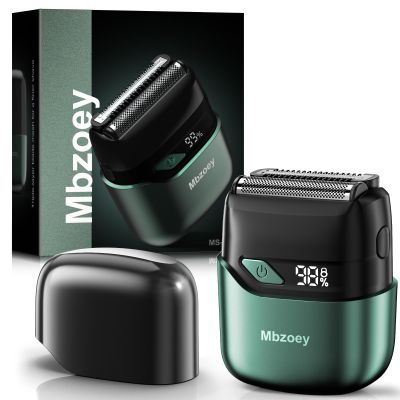 Electric Foil Shavers for Men, Mini Electric Razor, Compact Face Shaver, IPX7 Waterproof Wet Dry Cordless Razor, LED Display, USB-C Fast Rechargeable, Emerald Green