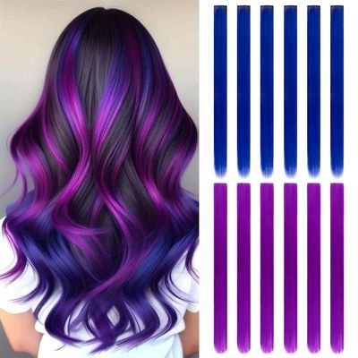 Colored Hair Extensions Blue-Purple 12Pcs Clip In Colorful Hairpiece 20inch