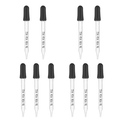 10Pcs 1ml Glass Droppers Silicone Plugs Precision Pipette for Essential Oils Use Random Plug Included