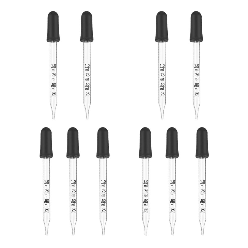 10Pcs 1ml Glass Droppers Silicone Plugs Precision Pipette for Essential Oils Use Random Plug Included