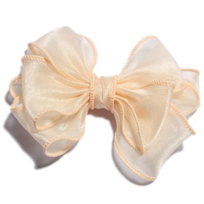 10Pcs 13cm Fashion Big Gauze Layered Hair Bows With Clips Handmade Mesh Hairbows For Women Hair Accessories (10Pcs Cream, With Clip)
