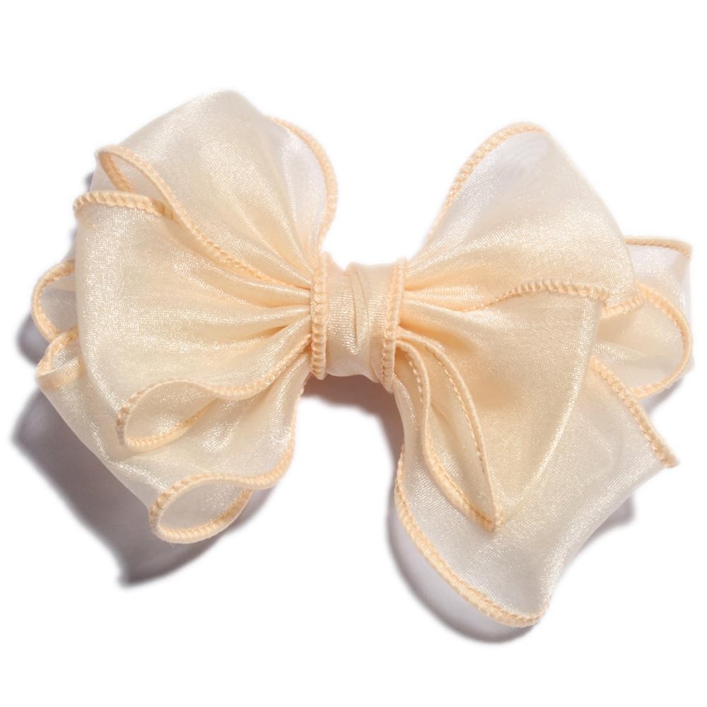 10Pcs 13cm Fashion Big Gauze Layered Hair Bows With Clips Handmade Mesh Hairbows For Women Hair Accessories (10Pcs Cream, With Clip)