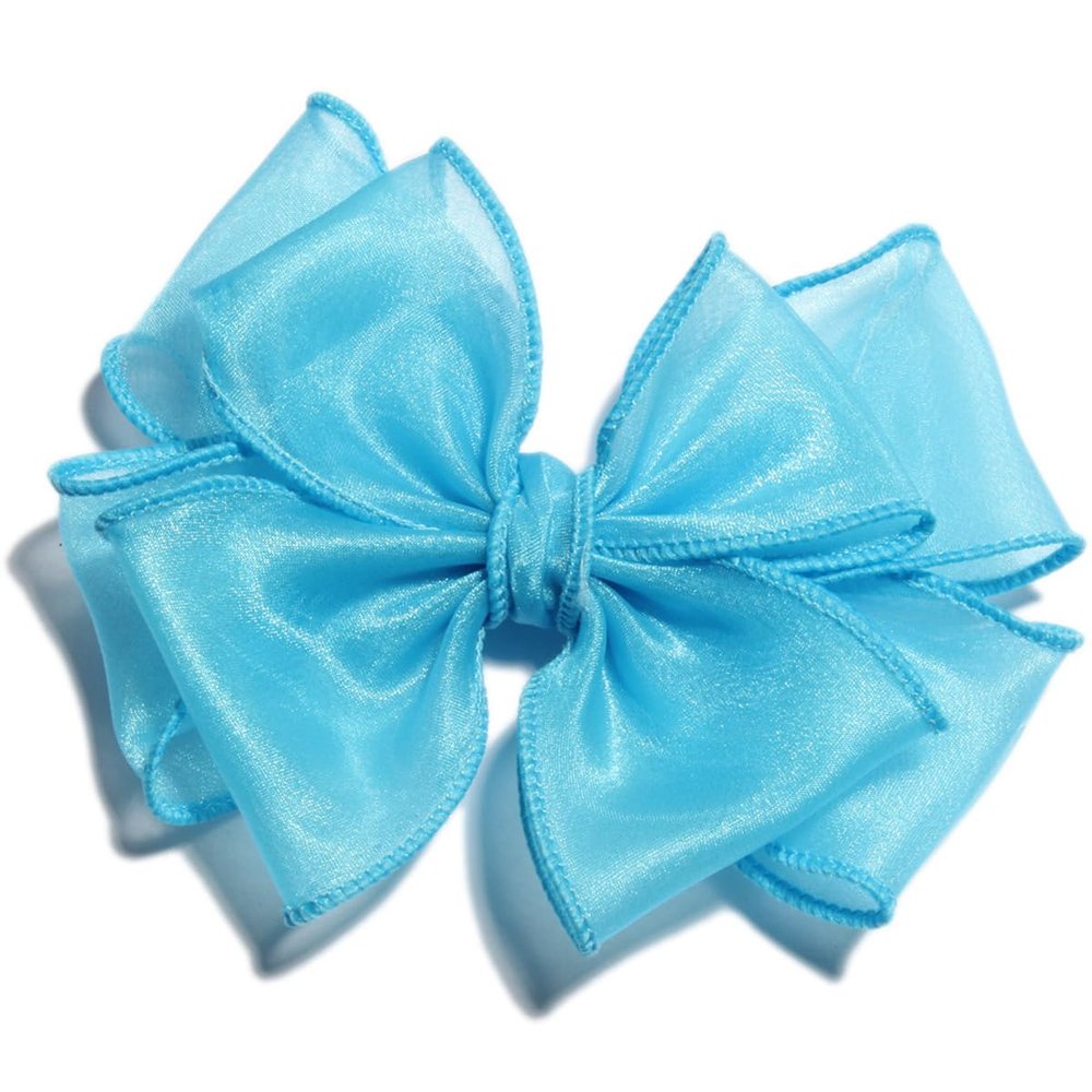10Pcs Large Layered Hair Bows, 13cm, Mesh Fabric Hair Accessories (10Pcs Sky Blue, With No Clip)