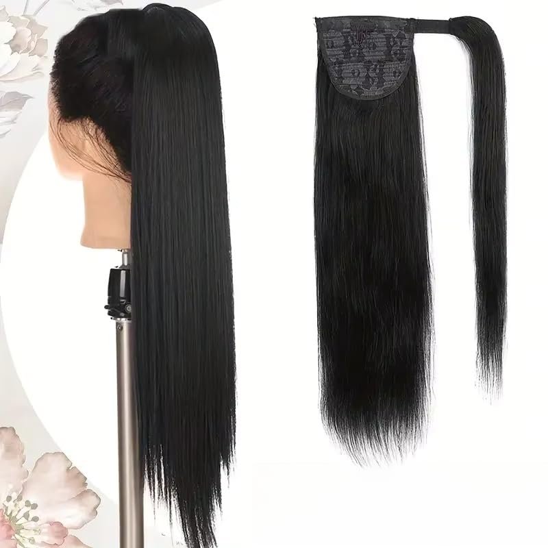 Wrap Around Ponytail Extension Human Hair Ponytail Extensions Pony Tail Real Remy Hair Straight Clip in Human Hair Ponytail 100g/Piece Natural Color for Woman (1 Piece, 10inch)