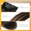 Caliee Seamless Yaki Straight Clip ins 14 Inch Balayage Natural Black Mixed Chestnut Brown Light Yaki Clip ins for Black Women 115G 8 Pcs Invisible PU Weft view 4