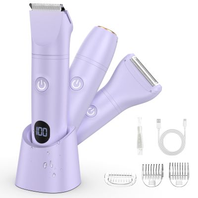 Lanumi 3 in 1 Bikini Trimmer for Women Rechargeable Electric Razors Wet/Dry Pubic Body Hair Trimmer Facial Hair Remover IPX6 Waterproof LCD Display