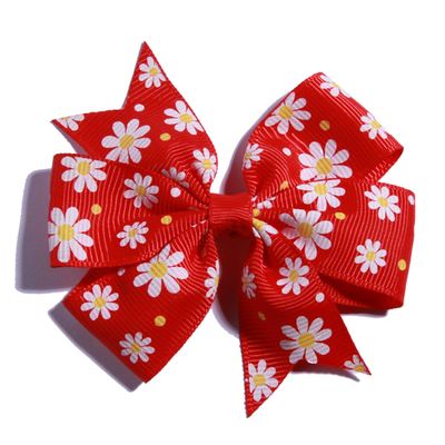20Pcs 8CM Fashion Pinwheel Hair Bow With Flower Dot For Hair Clips Grosgrain Ribbon Boutique For Headbands (20Pcs Red, With No Clip)