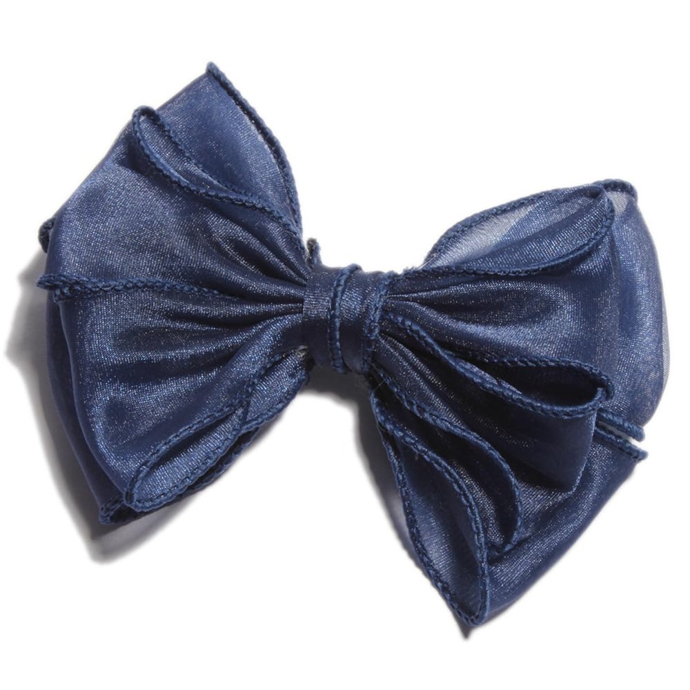 10Pcs 13cm Fashion Big Gauze Layered Hair Bows With Clips Handmade Mesh Hairbows For Women Hair Accessories (10Pcs Navy, With Clip)