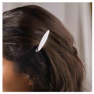 Allereyae Oval Metal Hair Clip Minimalist Side Clip Barrette Silver Hair Barrette Flat Oval Hairclips Metal Geometric Hairpins Decorative Accessories for Women