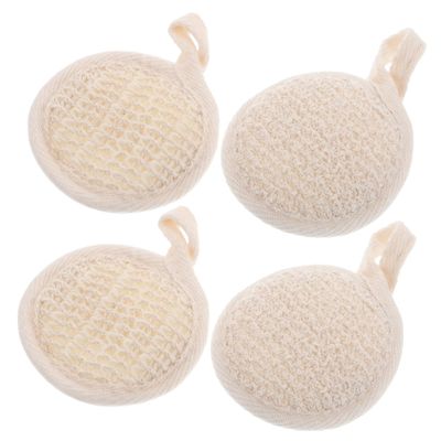 Anneome 4packs Natural Loofah Body Scrubber Pads for Gentle Exfoliation Eco-Friendly Shower Cleaning Tool for Men and Women Includes Hanging Cotton and Linen Pads for Skin Care