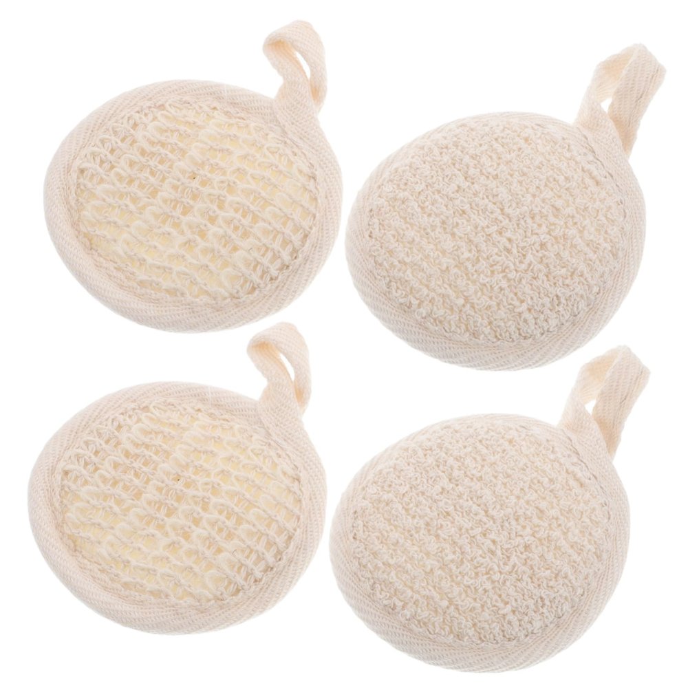 Anneome 4packs Natural Loofah Body Scrubber Pads for Gentle Exfoliation Eco-Friendly Shower Cleaning Tool for Men and Women Includes Hanging Cotton and Linen Pads for Skin Care