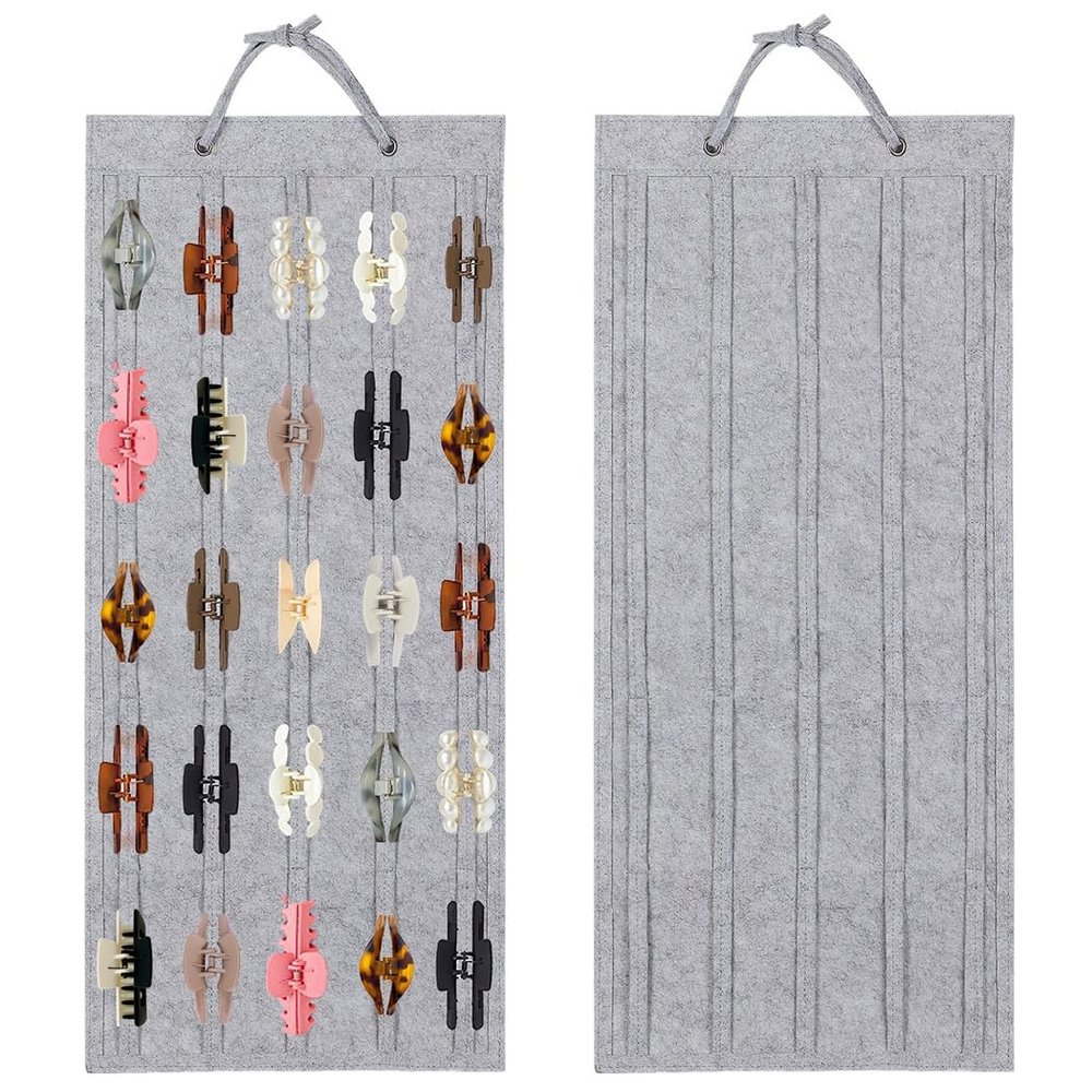 25-Slot Hanging Hair Clip Organizer, Hair Claw Storage Holder for Women & Girls, Wall-Mounted Hair Accessory Display for Closet & Vanity
