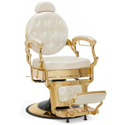 BarberPub Heavy Duty Barber Chair for Men with Headrest, All Purpose Metal Antique Hydraulic Reclining Salon Chairs, Beauty Hair Spa Stylist Equipment 2933 (White with Gold Frame)