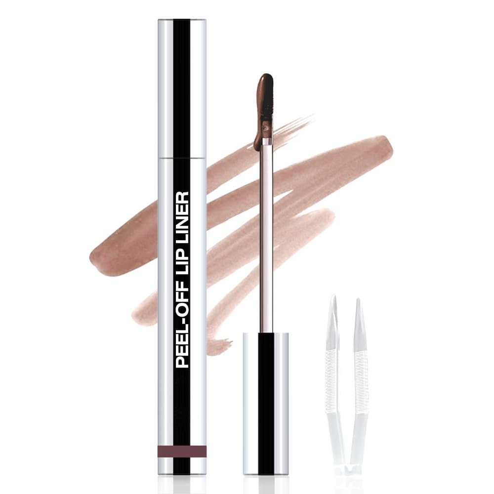 JUAAZIN Matte Lip Stain Peel Off Lip liner with Tweezer, Dark Brown Peel Off Lip Stain, Long Lasting Waterproof Lipstick Lip Gloss Tattoo, Transfer-proof for All Skin Types, 0.12 fl oz 05#