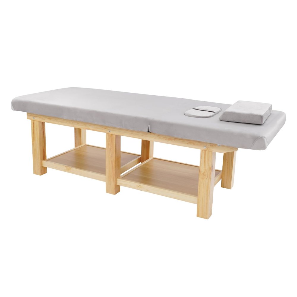 Stationary Massage Table Solid Wood Massage Table, 75"x 31.5" Heavy Duty Spa Bed with 0-45 Adjustable Backrest, Velvet Cover, Physical Therapy Table Spa Lash Bed, 882 LBS Capacity (6 Legs - Gray)