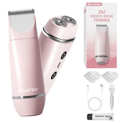 Bluefair Bikini Trimmer for Women, 2 in 1 Electric Razors for Women Electric Shaver, IPX7 Waterproof Body Hair Trimmer Shaver,Replaceable Lady Facial Razor Bikini Trimmer for Legs Private (Pink)