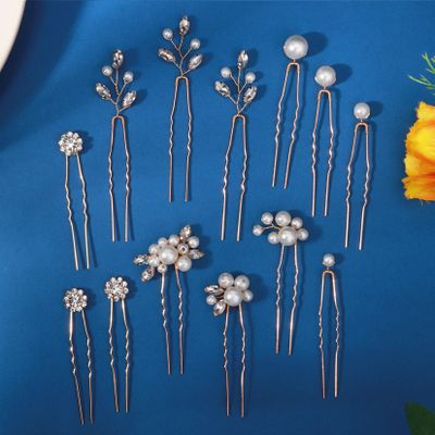 13 Pieces Pearl Crystal Bridal Hair Pins Rhinestone Flower Wedding Gold Hair Pieces Prom Accessory for Women Wedding Hairstyles