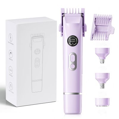 Bikini Trimmer for Women, 4 in 1 Wet/Dry Electric Razors for Women - Dual Head, Painless Rechargeable Portable Womens Razors for Shaving Set for Face, Nose, Eyebrows, Armpits, Bikini Area (Purple)