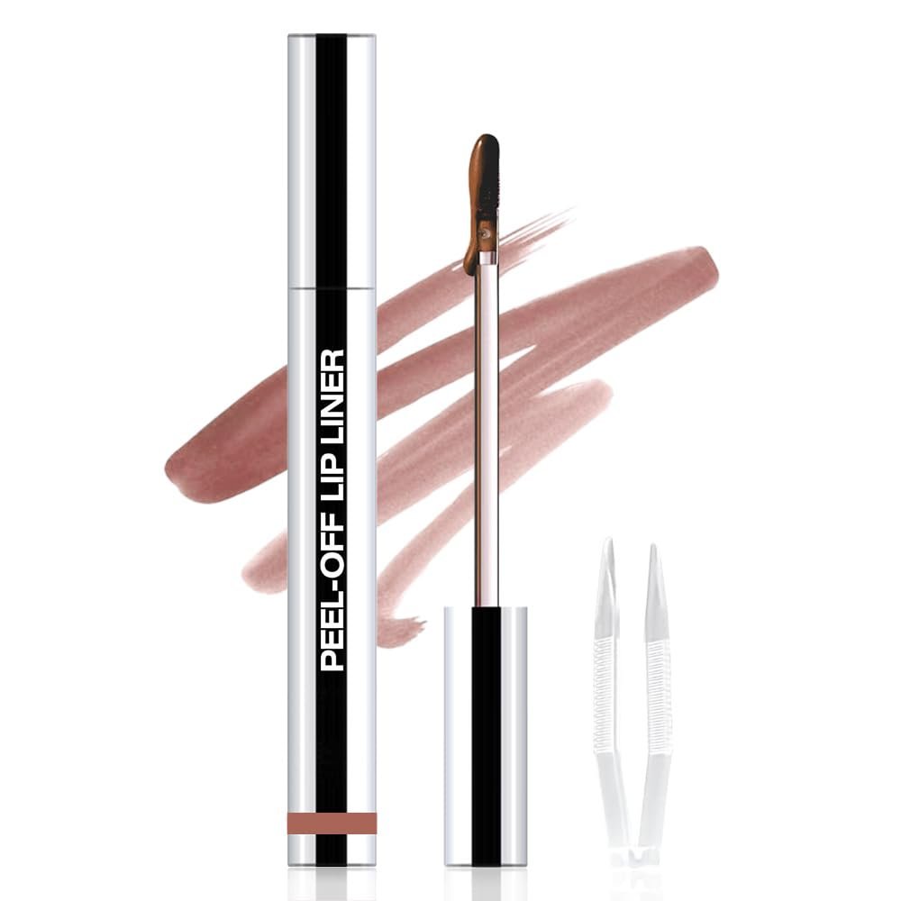 JUAAZIN Matte Lip Stain Peel Off Lip liner with Tweezer, Brown Peel Off Lip Stain, Long Lasting Waterproof Lipstick Lip Gloss Tattoo, Transfer-proof for All Skin Types, 0.12 fl oz 02#