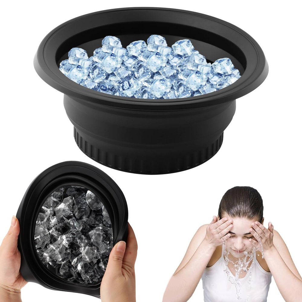 Face Bowl for Ice with Built-In Icetray, Silicone Foldable Facial Ice Bath Bowl, Facial Plunge Bowl(COLOR:Black)