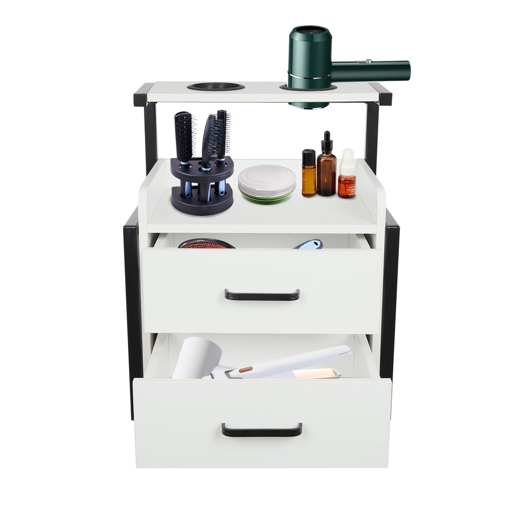 trggvvrt Wall Mounted Salon Storage Cabinet, Styling Salon Station, Suspended Salon Wall Cabinet with 2 Drawers for Hair Salon,Home,Beauty Shops (Black+ White)