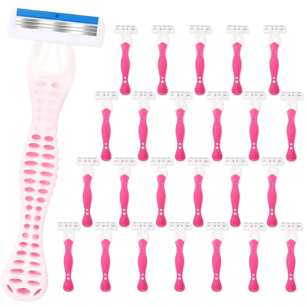 Leriton 24 Pcs Sensitive Women's Disposable Razors Bulk 3 Blade Sensitive Skin Disposable Razors for Women Individually Packaged Travel Size Toiletries Ideal for Hotel Travel Donate Daily Use