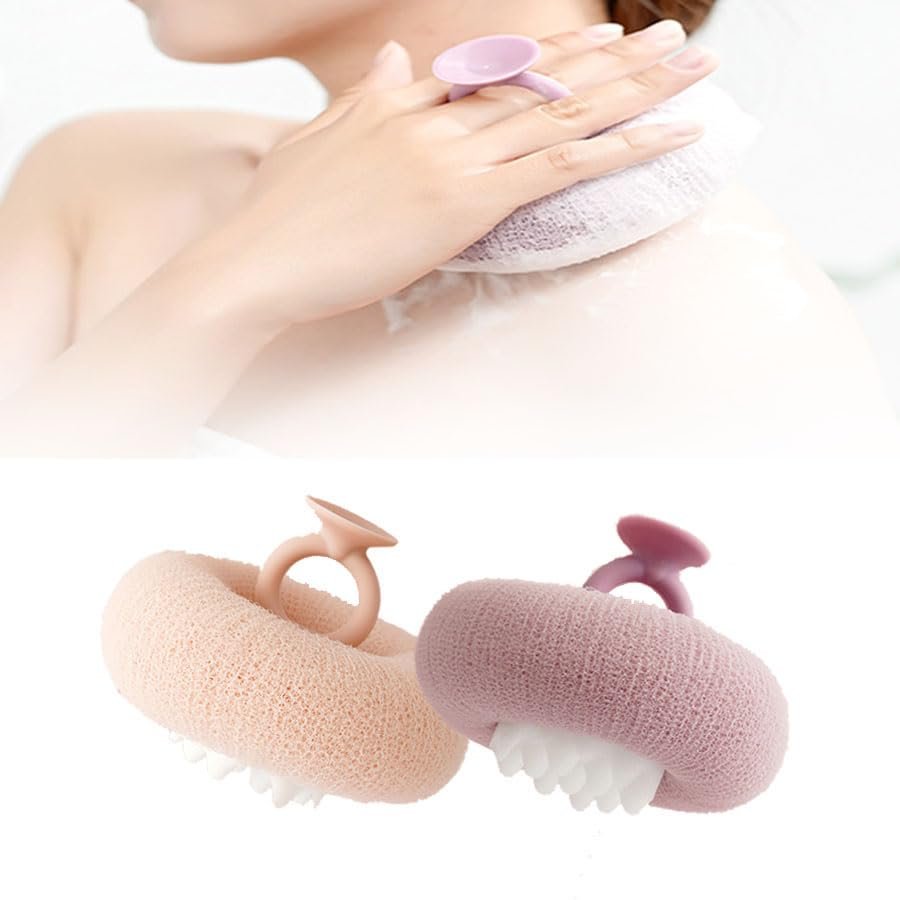 2-in-1 Sunflower Bath Ball, 2025 Upgraded Super Soft Sunflower Suction Cup Bath Ball Exfoliating Sponge Cleaning Brush, Sponge Mesh Pouf Shower Ball for Women Men Shower (Pink+Purple)
