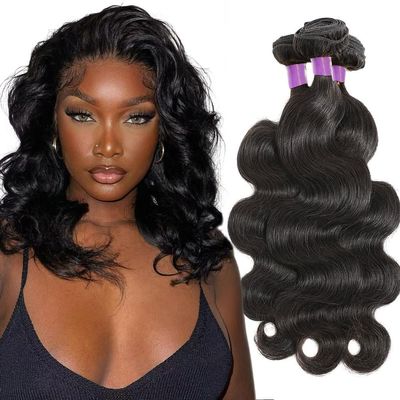 12A Body Wave Bundles Human Hair 12 14 16 Inch Human Hair Bundles 100% Unprocessed Brazilian Virgin Hair 3 Bundles Human Hair Extensions for Women Natural Black