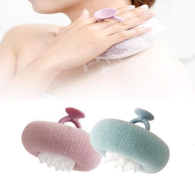2-in-1 Sunflower Bath Ball, 2025 Upgraded Super Soft Sunflower Suction Cup Bath Ball Exfoliating Sponge Cleaning Brush, Sponge Mesh Pouf Shower Ball for Women Men Shower (Green+Purple)