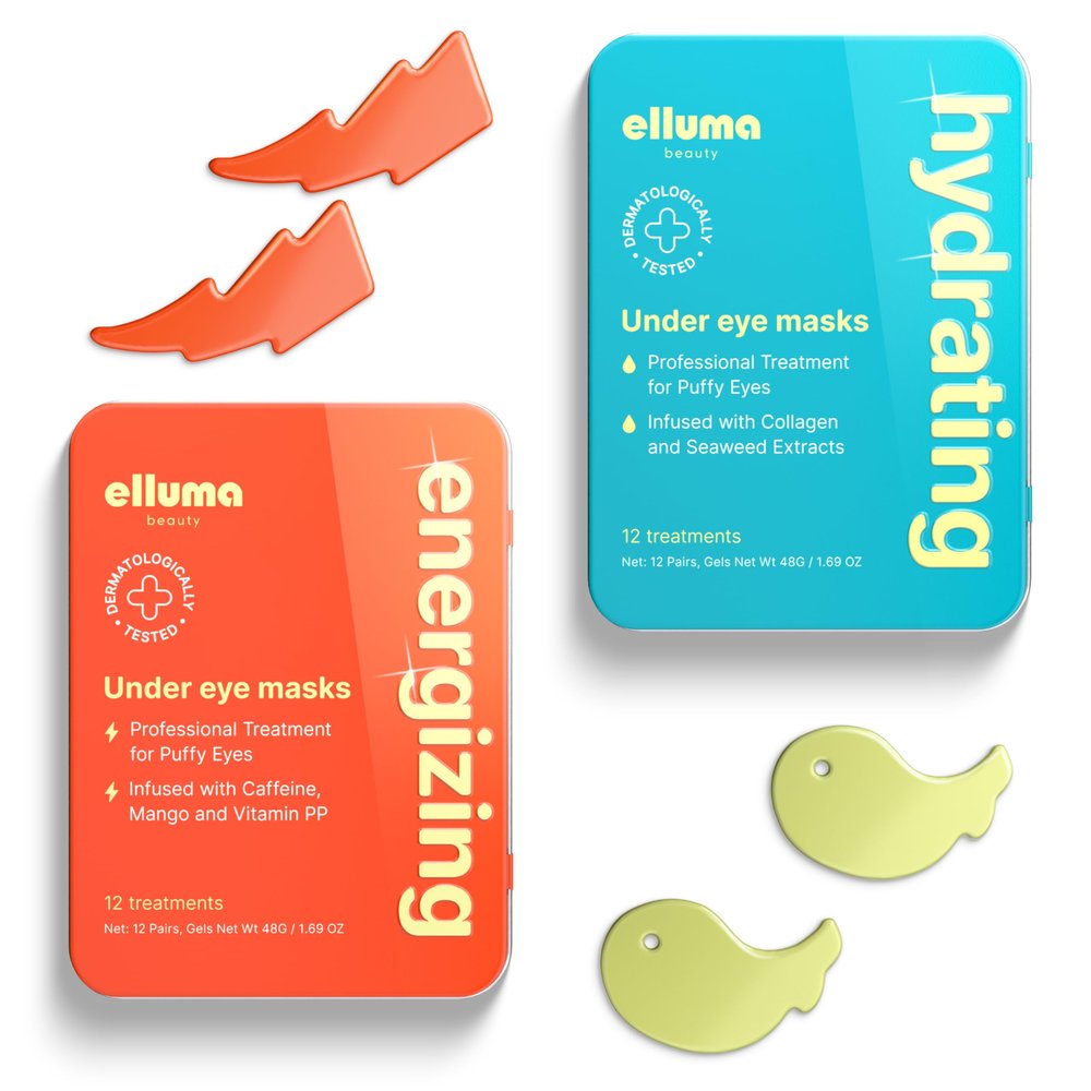 Elluma Beauty Under Eye Patches 24 Hydrogel Pads, Energizing & Hydrating Sets with Caffeine and Seaweed Extracts