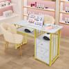 BANEBONE Marbling Texture Manicure Desk with 3 Drawers - Modern Nail Desk for Salon & Home Use, Sturdy Steel Frame & Density Board Construction, Spacious Storage with Gold-White Aesthetic view 2