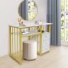 BANEBONE Marbling Texture Manicure Desk with 3 Drawers - Modern Nail Desk for Salon & Home Use, Sturdy Steel Frame & Density Board Construction, Spacious Storage with Gold-White Aesthetic view 3