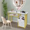 BANEBONE Marbling Texture Manicure Desk with 3 Drawers - Modern Nail Desk for Salon & Home Use, Sturdy Steel Frame & Density Board Construction, Spacious Storage with Gold-White Aesthetic view 4