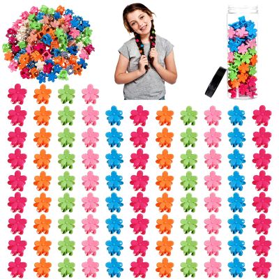 100Pcs Mini Flower Hair Clips, Small Flower Clip for Fine Hairs Women Girls, Colorful Mini Clips for Hair with Transparent Jar(Random Colors)