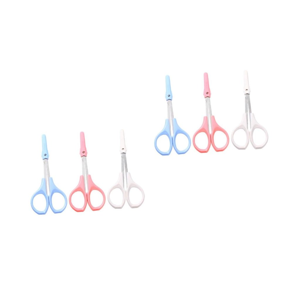 SAFIGLE 6pcs Stainless Scissors Curved Eyebrow Straight Eyelash Rounded Nose Hair Trimmers for Makeup and Grooming Portable and Tools