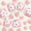 French Tip Press on Toenails White Flower Full Cover Fake Toenails Short Square Summer False Toenails Cute Toe Nails Press ons with Elegant Flowers Design Glossy Toenails for Women Girls 24 Pcs view 2