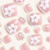 French Tip Press on Toenails White Flower Full Cover Fake Toenails Short Square Summer False Toenails Cute Toe Nails Press ons with Elegant Flowers Design Glossy Toenails for Women Girls 24 Pcs view 4