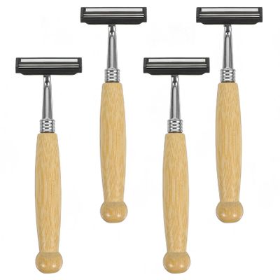 FOMIYES 4pcs Eco-friendly Stainless Steel Safety Razor Bamboo Handle for Mustache Trimmer Men Manual Shaver for Beard Trimmers