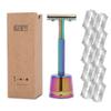 Keropy One Blade Safety Razor With Stand and 10 Premium Stainless Steel Reusable Safety Razor For Men and Women, Single Blade Safety Razors, Rainbow view 1