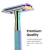Keropy One Blade Safety Razor With Stand and 10 Premium Stainless Steel Reusable Safety Razor For Men and Women, Single Blade Safety Razors, Rainbow view 3