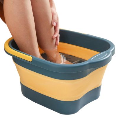 1/3 Footbath Tub - Tpe Spa Bath Tub, Foldable Foot Bath Tool | Foot Soaking Bath Basin, Foldable Foot Bath Tool, Stress Relief Foot Spa for Family Pedicure, Soaking Tired Feet, 17x13x9in(Yellow+blue)