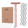 Keropy Single Blade Razor For Women With 10 Premium Stainless Steel Reusable Safety Razor Blade, Woman One Blade Razor, Rose Gold view 1